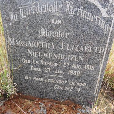 NIEUWENHUIZEN Margaretha Elizabeth nee v. NIEKERK 1915-1950