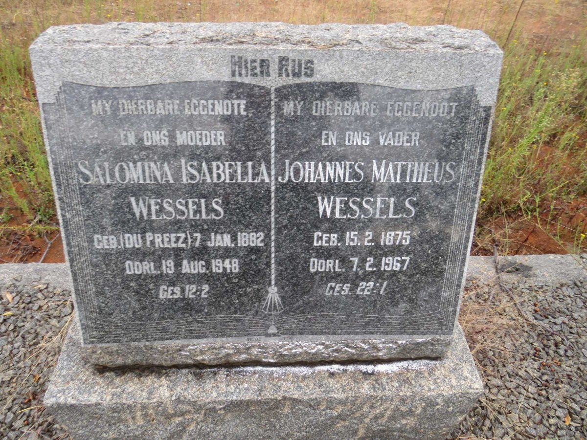 WESSELS Johannes Mattheus 1875-1967 &amp; Salomina Isabella Du PREEZ 1882-1948