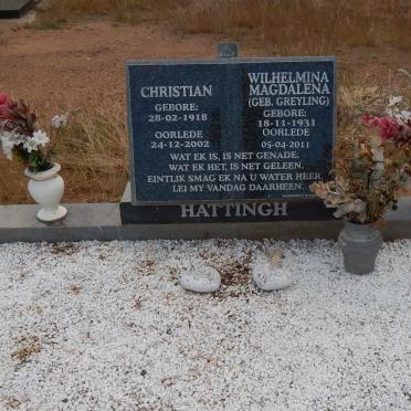 HATTINGH Christian 1918-2002 &amp; Wilhelmina Magdalena GREYLING 1931-2011