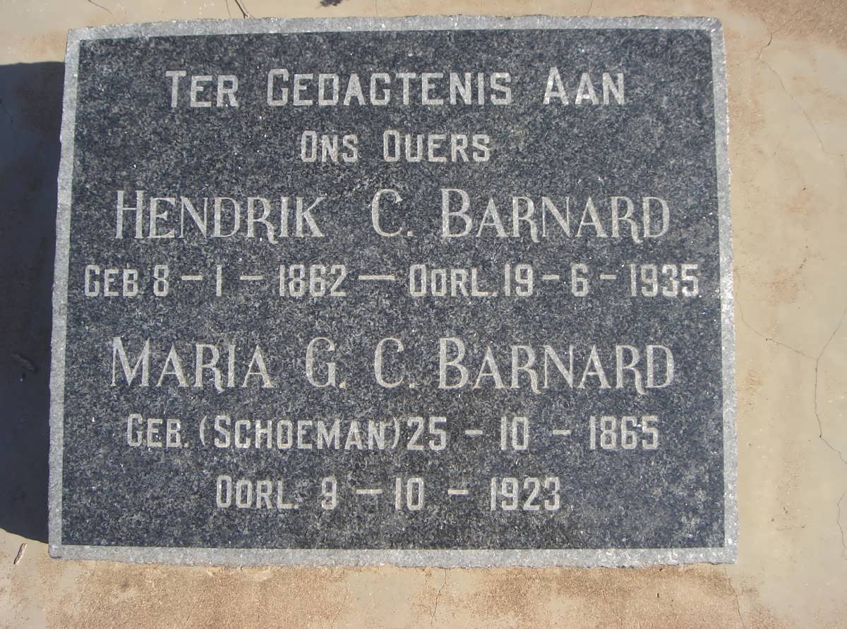 BARNARD Hendrik C. 1862-1935 &amp; Maria G.C. nee SCHOEMAN 1865-1923