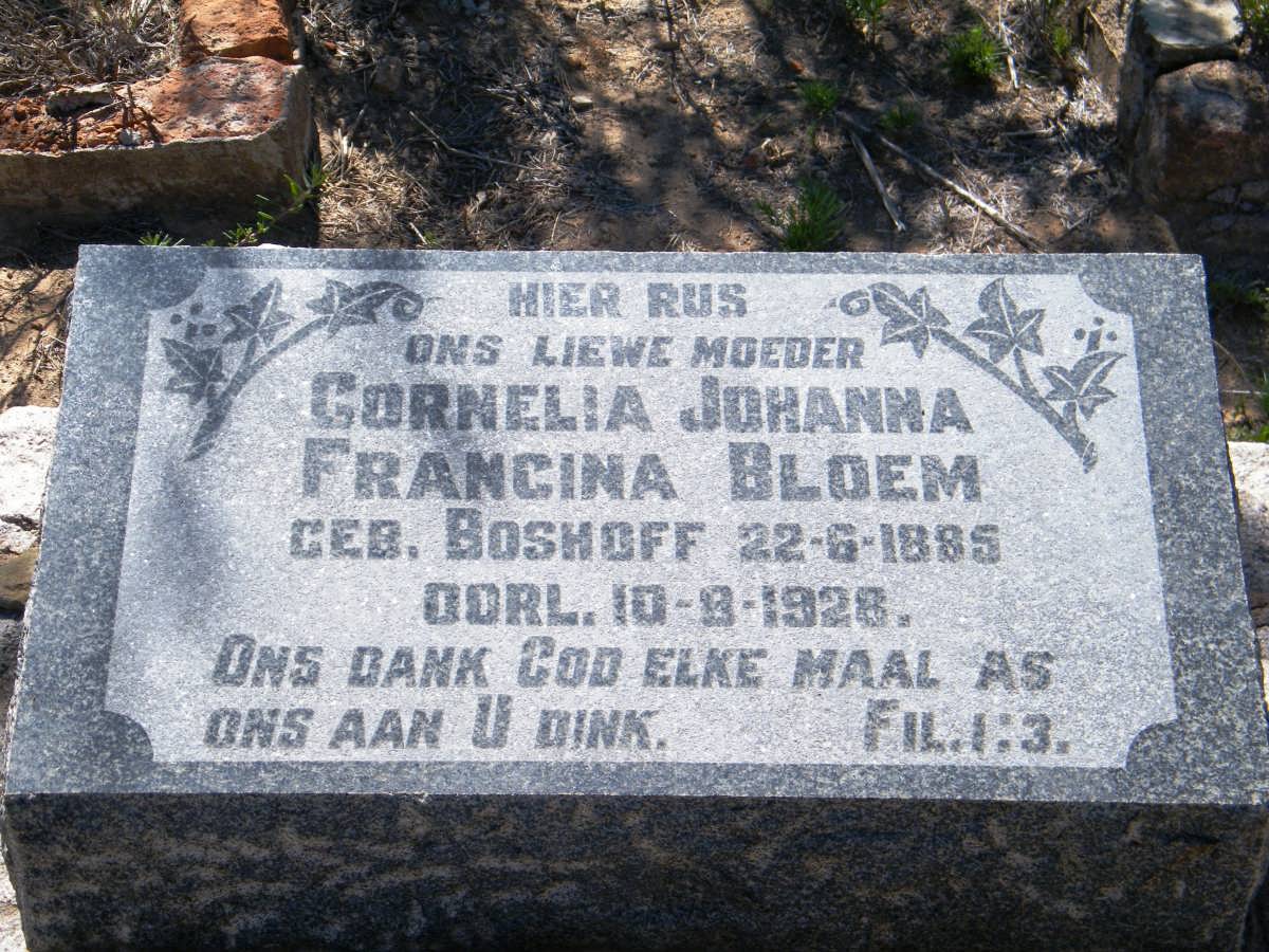 BLOEM Cornelia Johanna Francina nee BOSHOFF 1885-1928