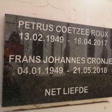 ROUX Petrus Coetzee 1949-2017 :: CRONJE Frans Johannes 1949-2018