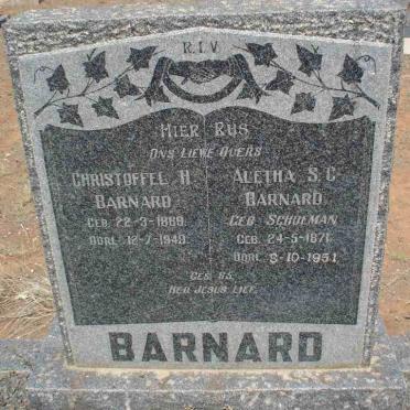 BARNARD Christoffel H. 1869-1949  &amp; Aletha S.C.  SCHOEMAN 1871-1951