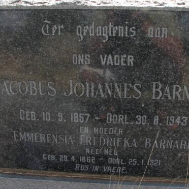 BARNARD Jacobus Johannes 1857-1943 &amp; Emmerensia Fredrieka NEL 1862-1921