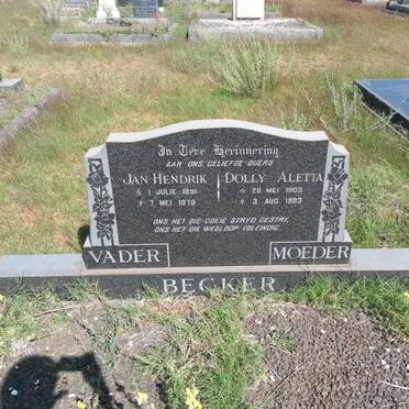 BECKER Jan Hendrik 1891-1979 &amp; Dolly Aletta 1903-1983