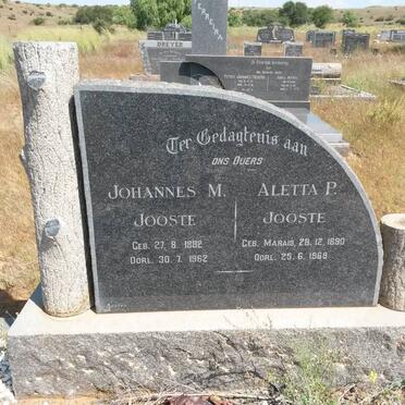 JOOSTE Johannes M. 1882-1962 &amp; Aletta P. MARAIS 1890-1968
