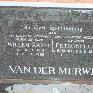 MERWE Willem Karel, van der 1913-1980 &amp; Petronella BOSHOFF 1920-