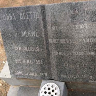 MERWE Anna Aletta, v.d. nee CILLIERS 1892-1971