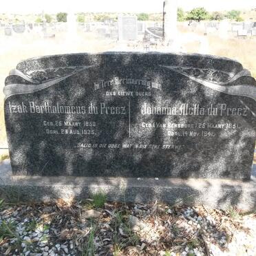 PREEZ Izak Bartholomeus, du 1850-1935 &amp; Johanna Aletta VAN RENSBURG 1851-1941