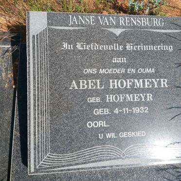 RENSBURG Abel Hofmeyr, Janse van nee HOFMEYR 1932-