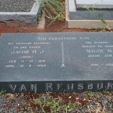 RENSBURG Jacob H.J., van 1891-1968 &amp; Maude M. SEM 1900-1992