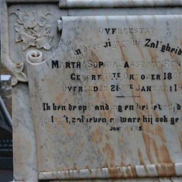 RENSBURG Martha Sophia, Janse van 1886-1929