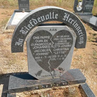 SMITH Johannes Jacobus 1925- &amp; Aletta Johanna Christina 1926-1999