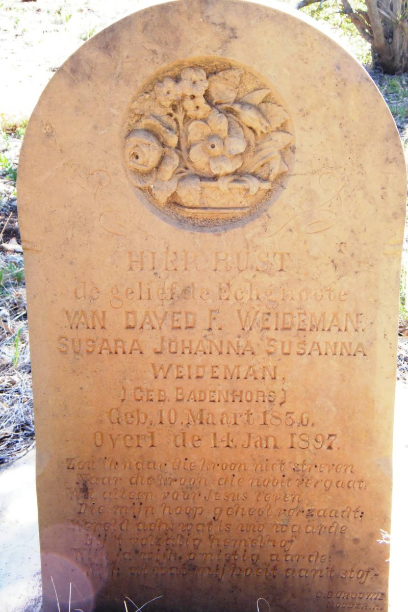 WEIDEMAN Susara Johanna nee BADENHORST 1836-1897