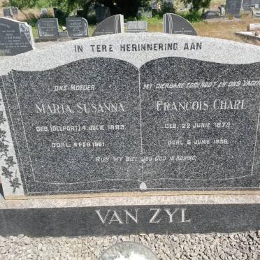 ZYL Francois Charl, van 1875-1958 &amp; Maria Susanna DELPORT 1883-1961