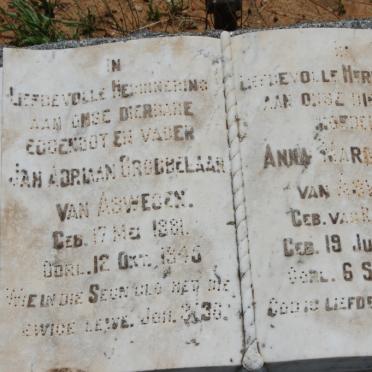 ASWEGEN Jan Adriaan Grobbelaar, van 1881-1945 &amp; Anna Margaretha VAN RENSBURG 1880-1960