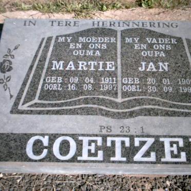 COETZER Jan 1909-1992 &amp; Martie 1911-1997