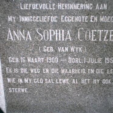 COETZEE Anna Sophia nee VAN WYK 1900-1952