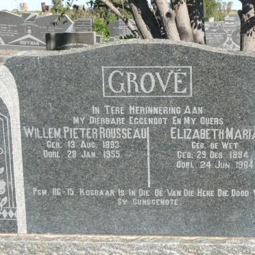 GROVÉ Willem Pieter Rousseau 1893-1955 &amp; Elizabeth Maria DE WET 1894-1984