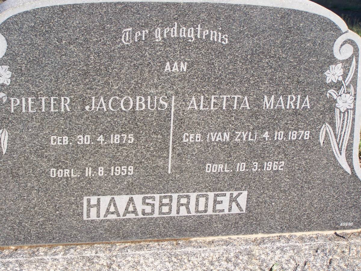 HAASBROEK Pieter Jacobus 1875-1959 &amp; Aletta M.  VAN ZYL 1878-1962