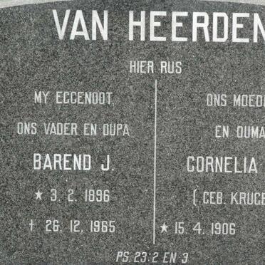 HEERDEN Barend J., van 1896-1965 &amp; Cornelia J.J. KRUGER 1906-