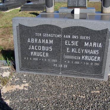 KRUGER Abraham Jacobus 1900-1965 &amp; Elsie Maria E. voorheen KRUGER geb KLEYNHANS 1906-1986