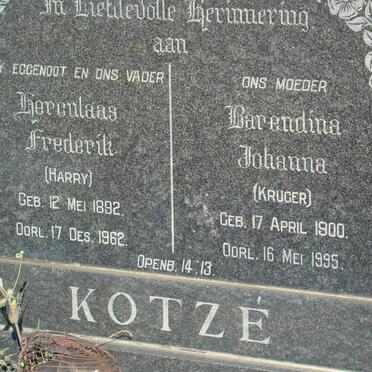 KOTZÉ Herculaas Frederik 1892-1962 &amp; Barendina Johanna KRUGER 1900-1995