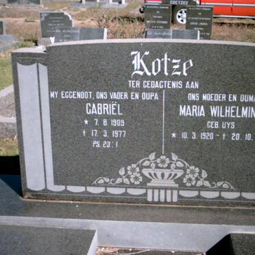 KOTZE Gabriel 1909-1977 &amp; Maria Wilhelmina UYS 1920-2001
