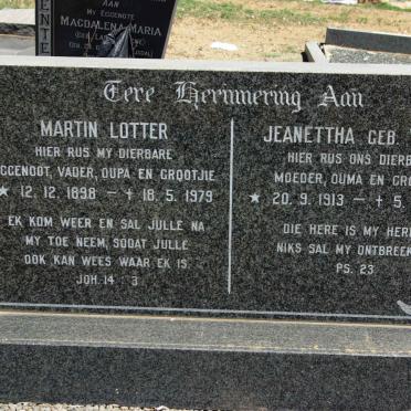 LOTTER Martin 1898-1979 &amp; Jeanettha WEYKS 1913-1995
