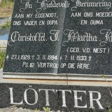 LÖTTER Christoffel J. 1929-1994 &amp; Martha M. V.D. NEST 1933-