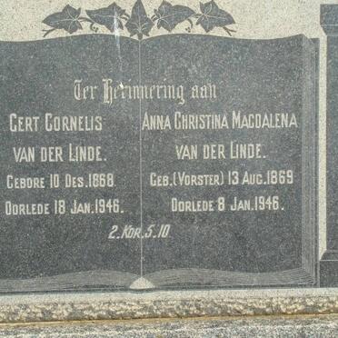 LINDE Gert Cornelis, van der 1868-1946 &amp; Anna Christina Magdalena VORSTER 1869-1946
