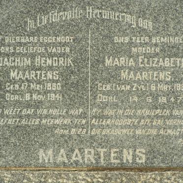 MAARTENS Joachim Hendrik 1860-1941 &amp; Maria Elizabeth VAN ZYL 1867-1947