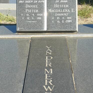 MERWE Daniel Pieter, van der 1906-1981 &amp; Hester Magdalena E. JOOSTE 1912-2004