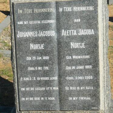 NORTJÉ Johannes Jacobus 1869-1941 &amp; Aletta Jacoba WOLMARANS 1868-1968