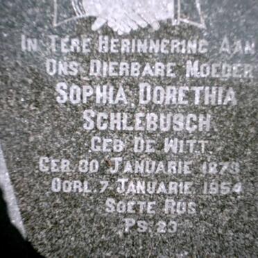 SCHLEBUSCH Sophia Dorethia nee De WITT 1873-1954 