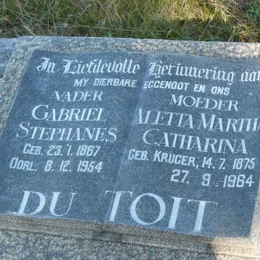 TOIT Gabriel Stephanes, du 1867-1954 &amp; Aletta Martha Catharina KRUGER 1875-1964
