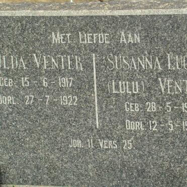 VENTER Hulda 1917-1922 :: VENTER Susanna Lucia 1908-1943