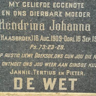 WET Hendrina Johanna, de geb HAASBROEK 1909-1944