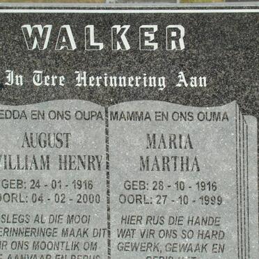 WALKER August William Henry 1916-2000 &amp; Maria Martha 1916-1999