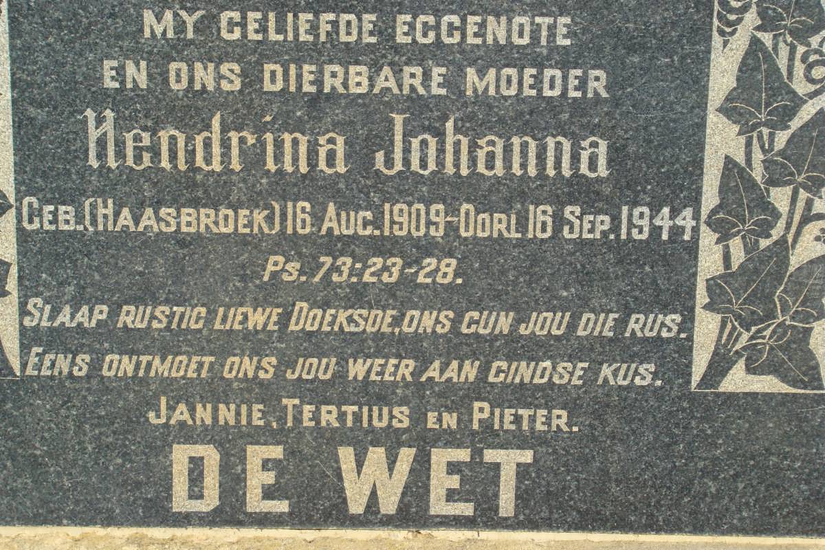 WET Hendrina Johanna, de geb HAASBROEK 1909-1944