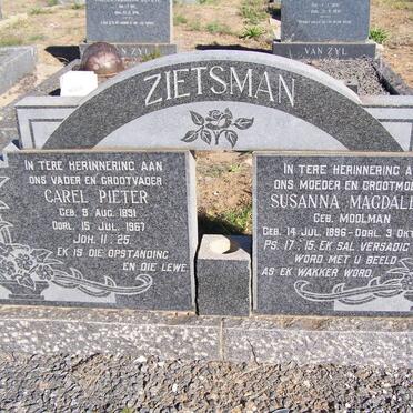 ZIETSMAN Carel Pieter 1891-1967 &amp; Susanna Magdalena MOOLMAN 1896-1966
