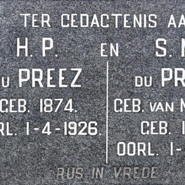 PREEZ H.P., du 1874-1926 &amp; S.M. VAN NIEKERK 1885-1925