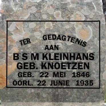 KLEINHANS B.S.M. nee KNOETZEN 1846-1935 