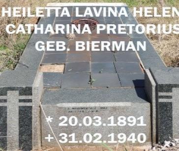 PRETORIUS Heiletta Lavina Helena Catharina nee BIERMAN 1891-1940