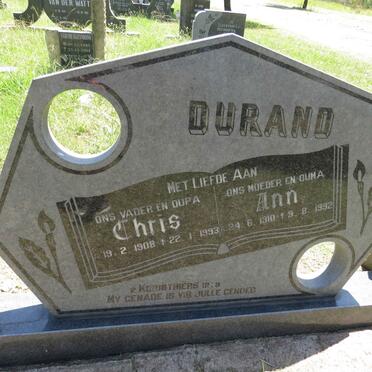 DURAND Chris 1908-1993 & Ann 1910-1992