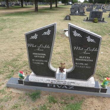 FIVAZ Frederik Geyser 1939-2006 & Aletta Magdalena 1942-2023