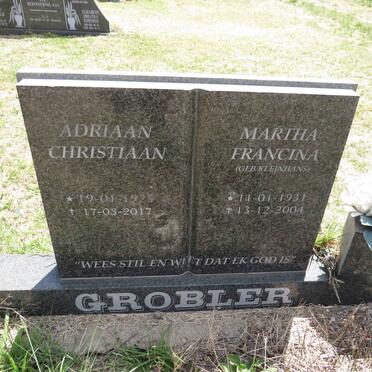 GROBLER Adriaan Christiaan 1925-2017 & Martha Francina KLEINHANS 1931-2004
