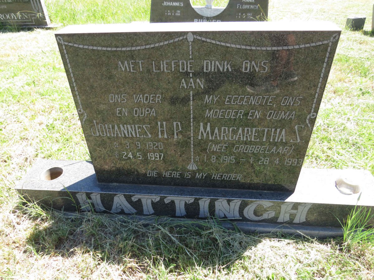 HATTINGH Johannes H.P. 1920-1997 & Margaretha S. GROBBELAAR 1915-1993