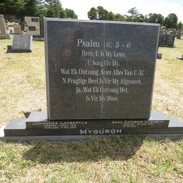 MYBURGH Johannes Lambertus 1938-2008 & Anna Cathrina Elizabeth 1939-