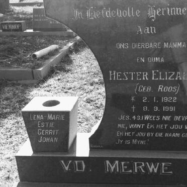 MERWE Hester Elizabeth, van der nee ROOS 1922-1991